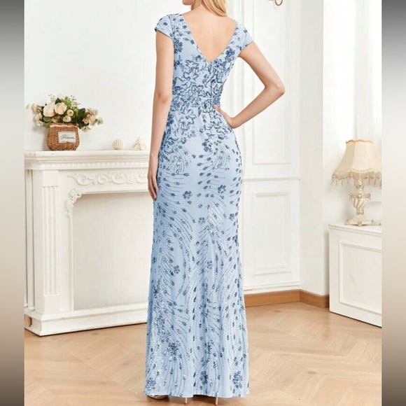 Luxe V neck sequin formal evening party dress - Picture 3 of 7